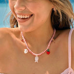 Beating Heart & Fish Beaded Necklace in Soft Pink - floysun