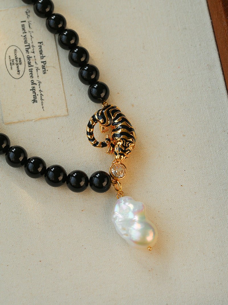 Black Agate Baroque Pearl Necklace - floysun