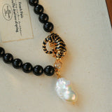 Black Agate Baroque Pearl Necklace - floysun