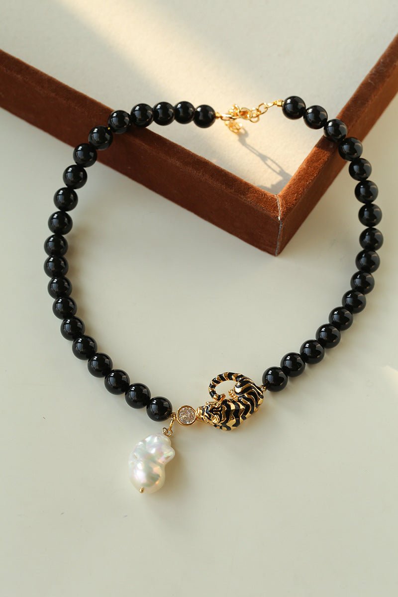Black Agate Baroque Pearl Necklace - floysun