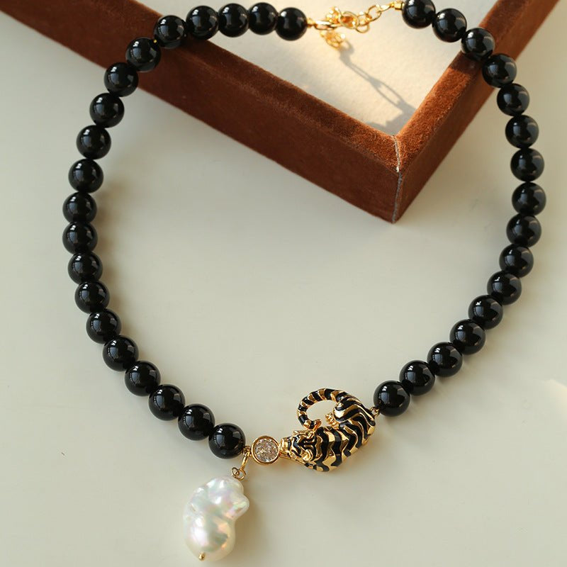 Black Agate Baroque Pearl Necklace - floysun