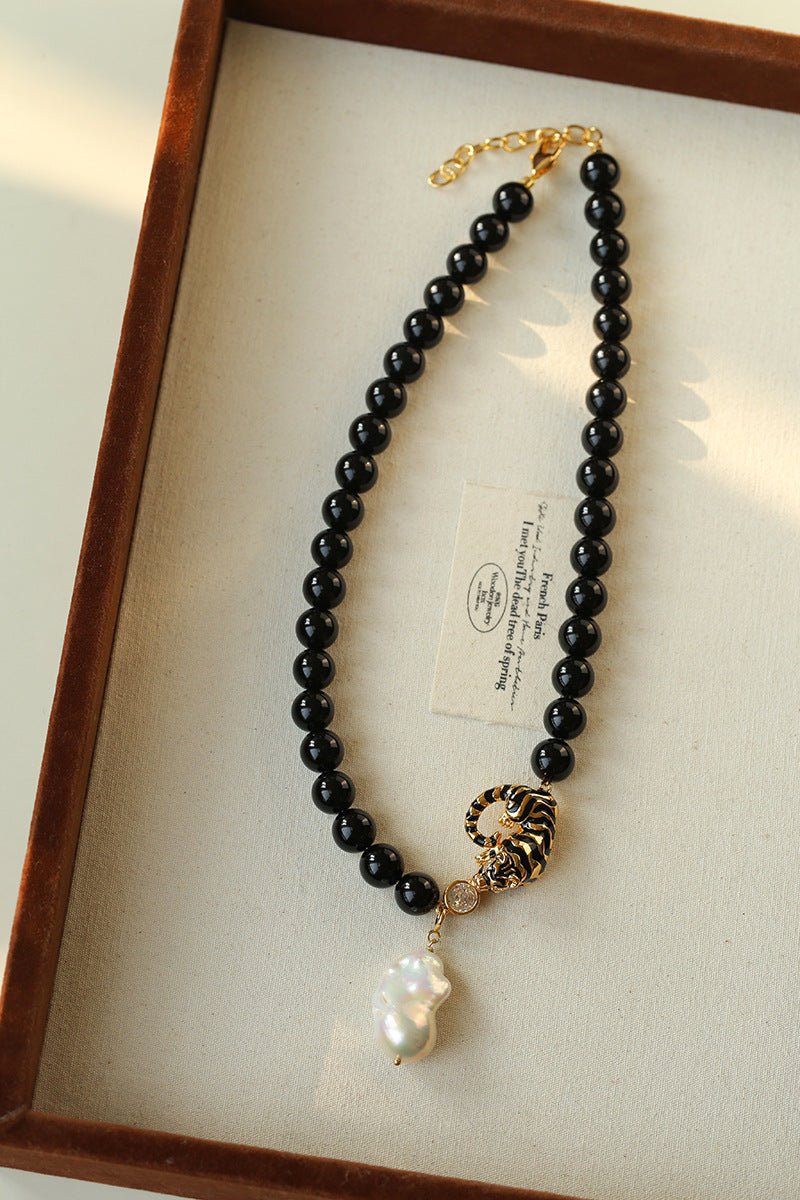 Black Agate Baroque Pearl Necklace - floysun