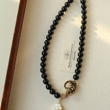 Black Agate Baroque Pearl Necklace - floysun