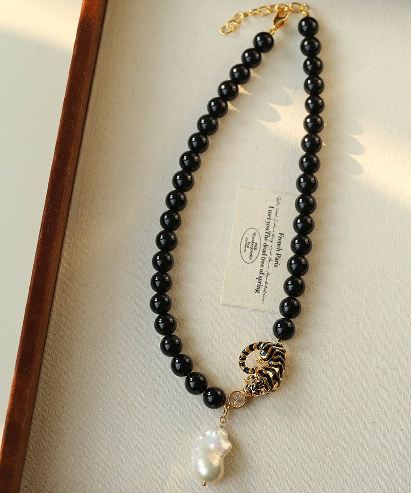 Black Agate Baroque Pearl Necklace - floysun