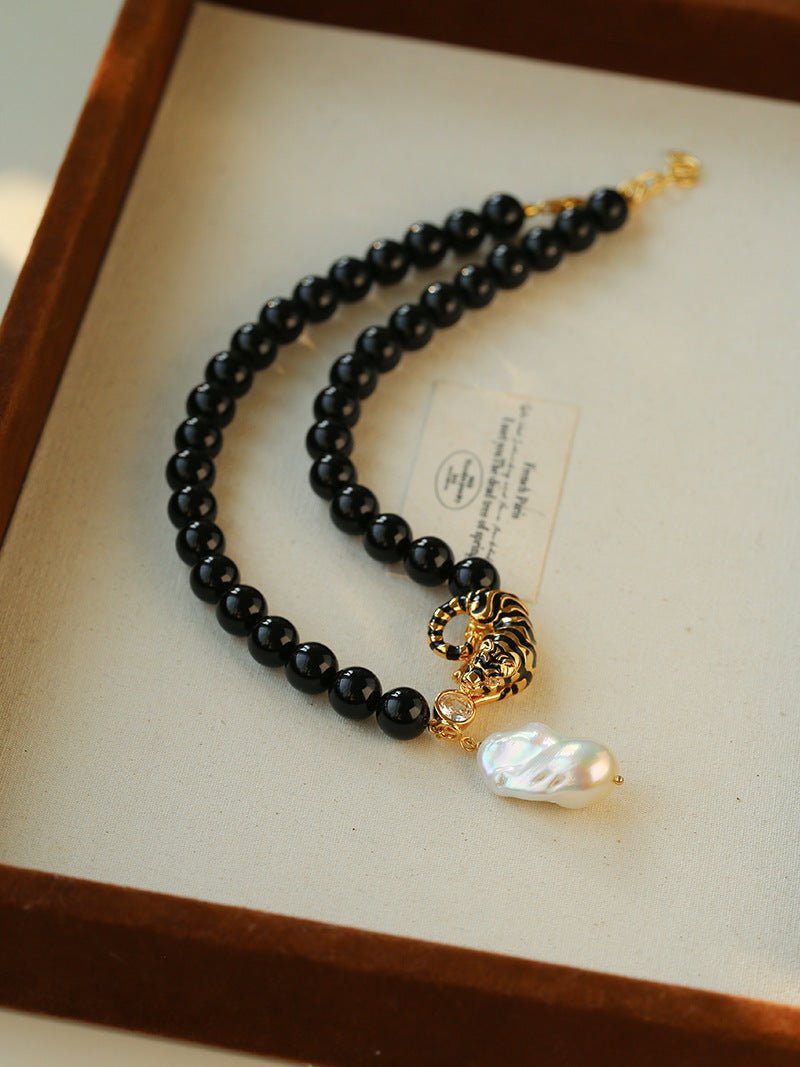 Black Agate Baroque Pearl Necklace - floysun