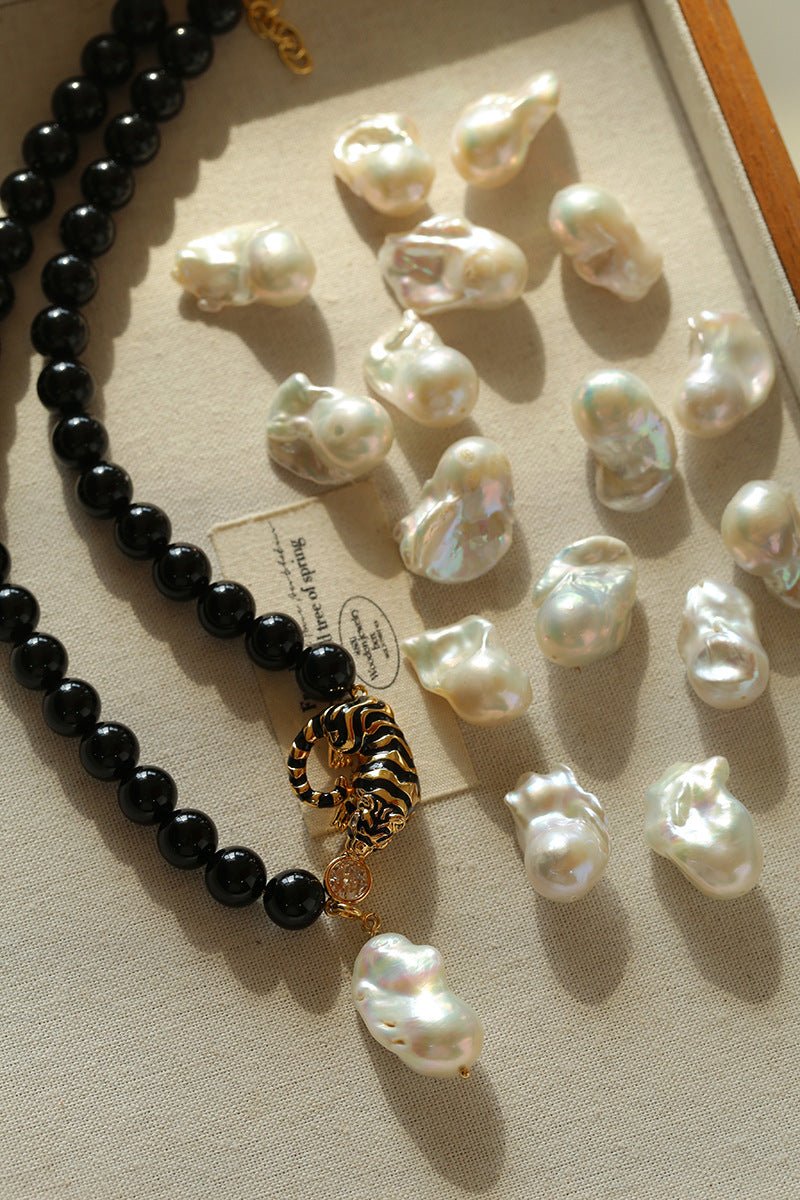 Black Agate Baroque Pearl Necklace - floysun