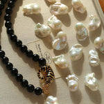 Black Agate Baroque Pearl Necklace - floysun