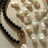 Black Agate Baroque Pearl Necklace - floysun