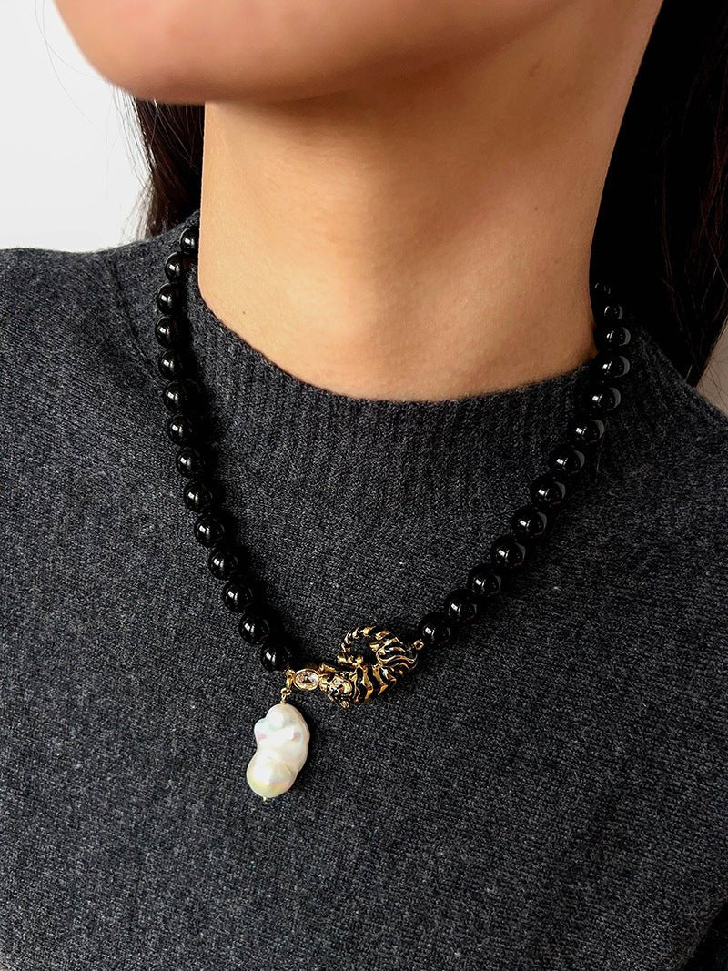 Black Agate Baroque Pearl Necklace - floysun