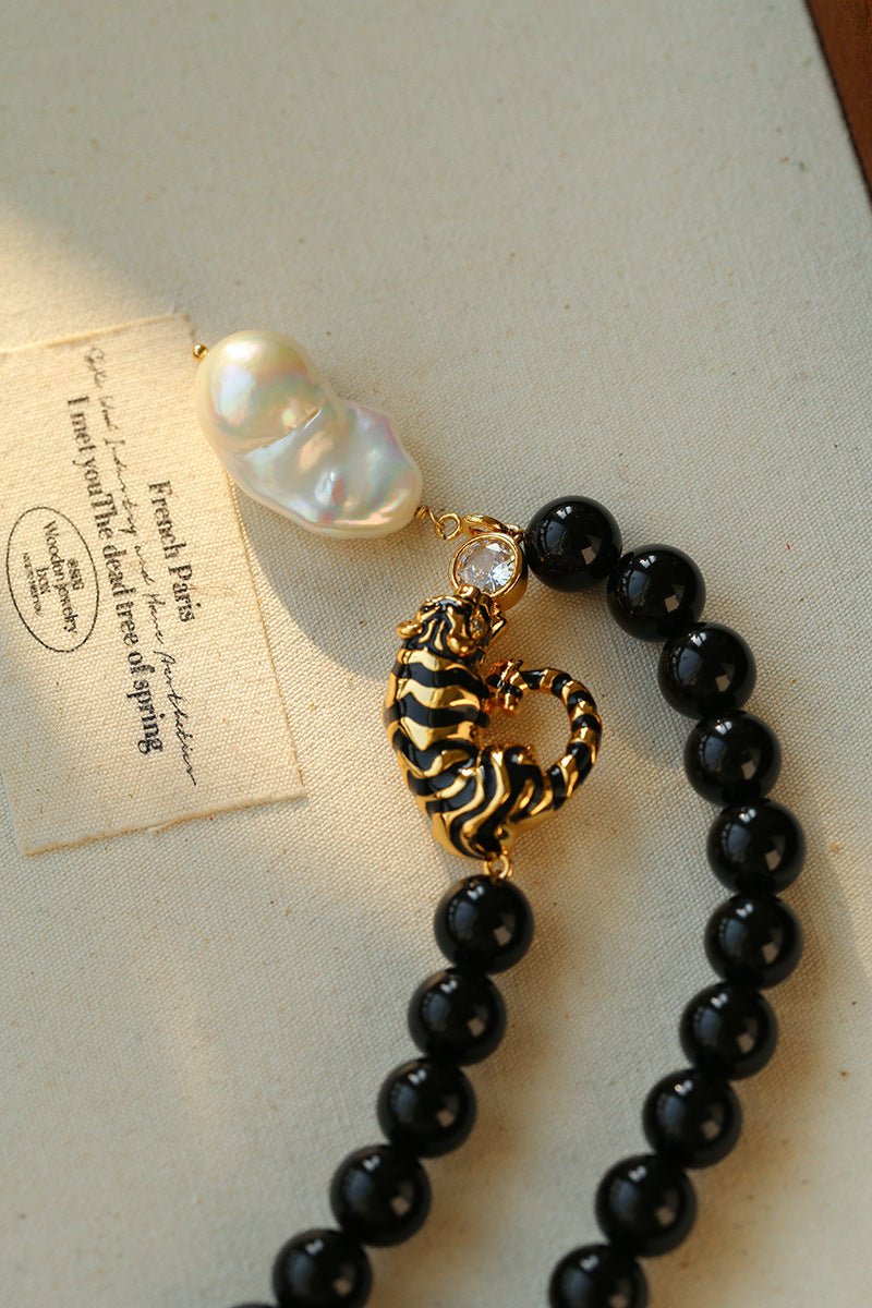Black Agate Baroque Pearl Necklace - floysun