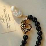 Black Agate Baroque Pearl Necklace - floysun