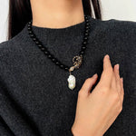 Black Agate Baroque Pearl Necklace - floysun