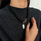Black Agate Baroque Pearl Necklace - floysun