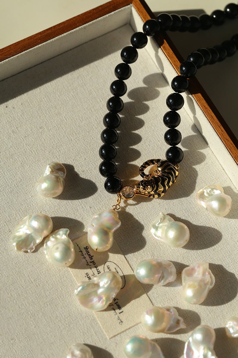 Black Agate Baroque Pearl Necklace - floysun