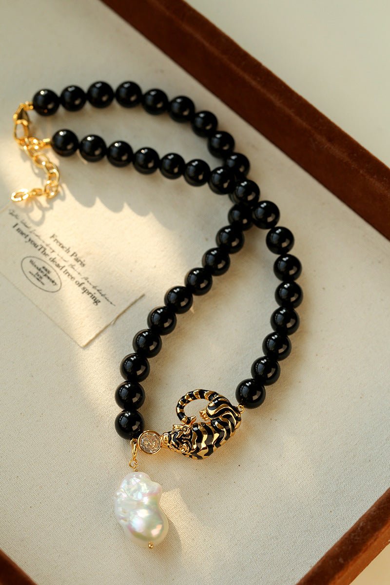 Black Agate Baroque Pearl Necklace - floysun