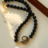 Black Agate Baroque Pearl Necklace - floysun
