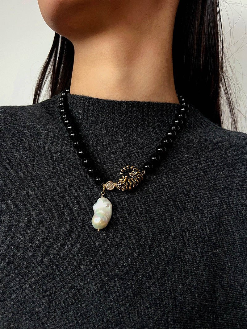 Black Agate Baroque Pearl Necklace - floysun