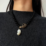 Black Agate Baroque Pearl Necklace - floysun