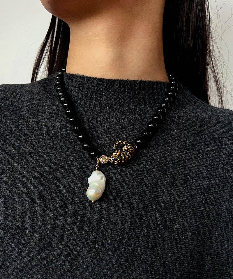 Black Agate Baroque Pearl Necklace - floysun