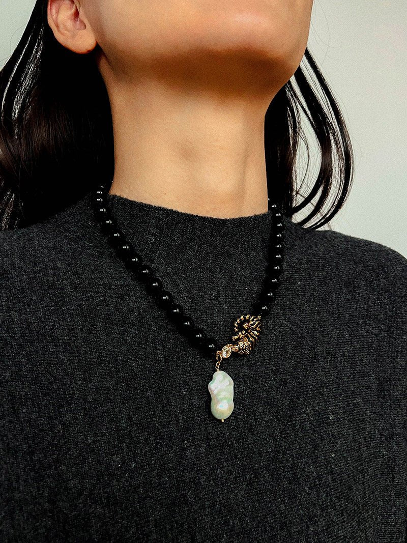 Black Agate Baroque Pearl Necklace - floysun