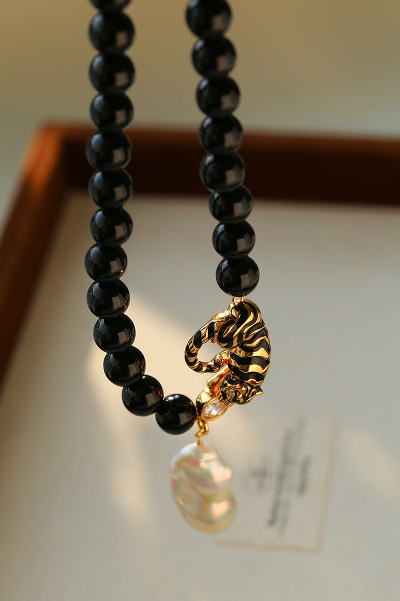 Black Agate Baroque Pearl Necklace - floysun