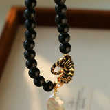 Black Agate Baroque Pearl Necklace - floysun