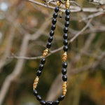 Black Agate Metal Beaded Short Necklace - floysun