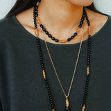 Black Agate Metal Beaded Short Necklace - floysun