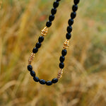 Black Agate Metal Beaded Short Necklace - floysun