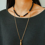 Black Agate Metal Beaded Short Necklace - floysun