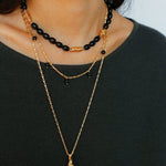 Black Agate Metal Beaded Short Necklace - floysun