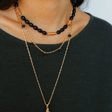 Black Agate Metal Beaded Short Necklace - floysun