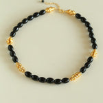 Black Agate Metal Beaded Short Necklace - floysun