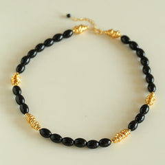 Black Agate Metal Beaded Short Necklace - floysun