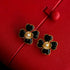 Black Agate White Crystal Rose Quartz Four - leaf Clover Stud Earrings - floysun