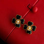 Black Agate White Crystal Rose Quartz Four - leaf Clover Stud Earrings - floysun
