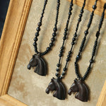 Black Ebony Horse Head Beaded Necklace - floysun