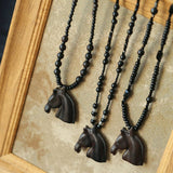 Black Ebony Horse Head Beaded Necklace - floysun