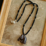 Black Ebony Horse Head Beaded Necklace - floysun