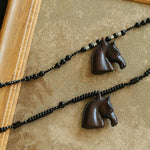 Black Ebony Horse Head Beaded Necklace - floysun
