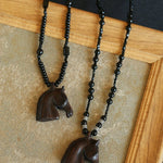 Black Ebony Horse Head Beaded Necklace - floysun