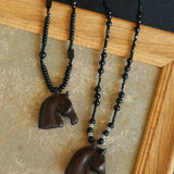 Black Ebony Horse Head Beaded Necklace - floysun