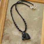 Black Ebony Horse Head Beaded Necklace - floysun
