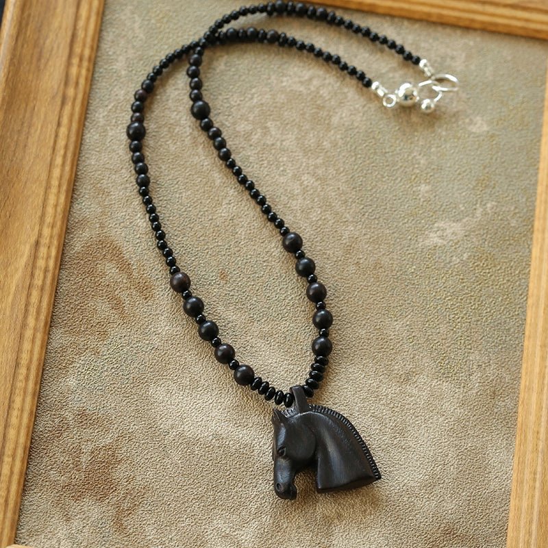 Black Ebony Horse Head Beaded Necklace - floysun