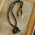 Black Ebony Horse Head Beaded Necklace - floysun