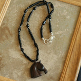 Black Ebony Horse Head Beaded Necklace - floysun