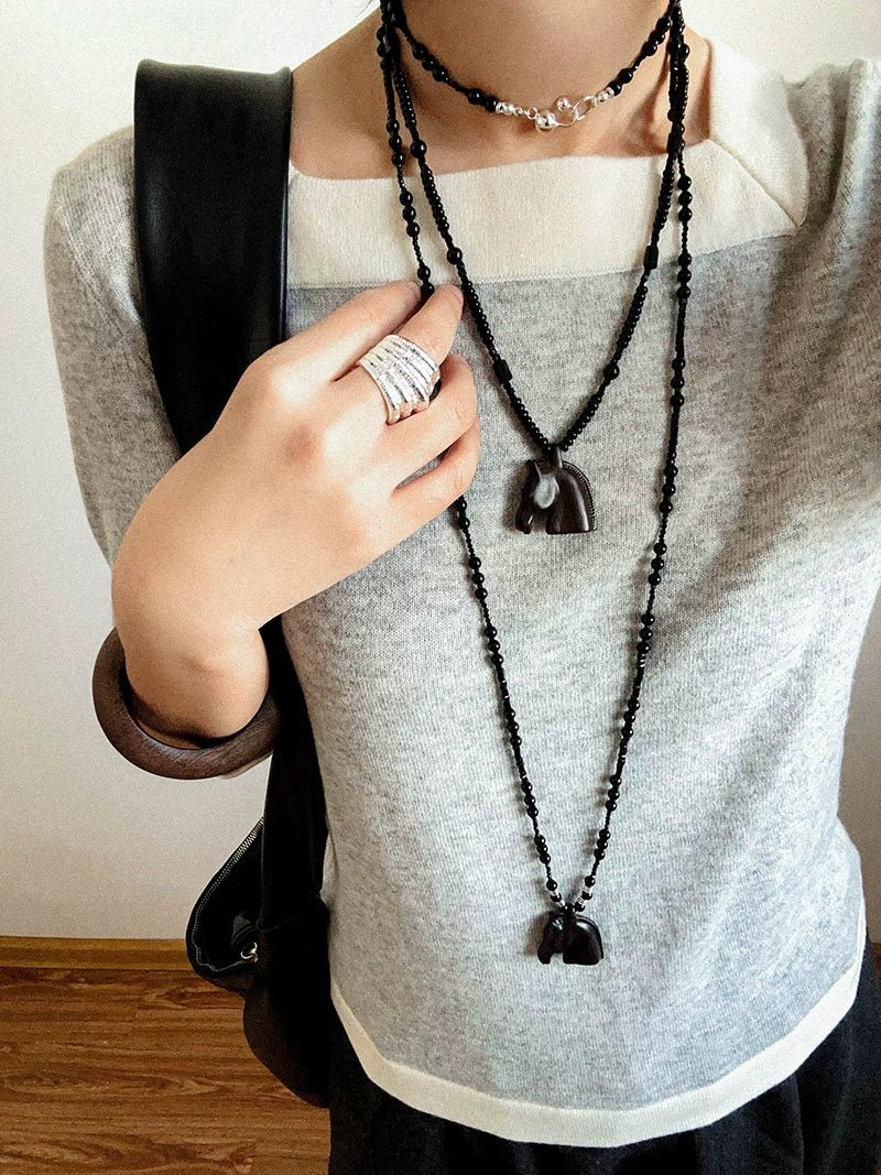 Black Ebony Horse Head Beaded Necklace - floysun