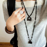 Black Ebony Horse Head Beaded Necklace - floysun