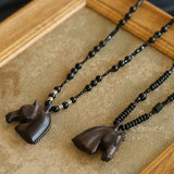 Black Ebony Horse Head Beaded Necklace - floysun