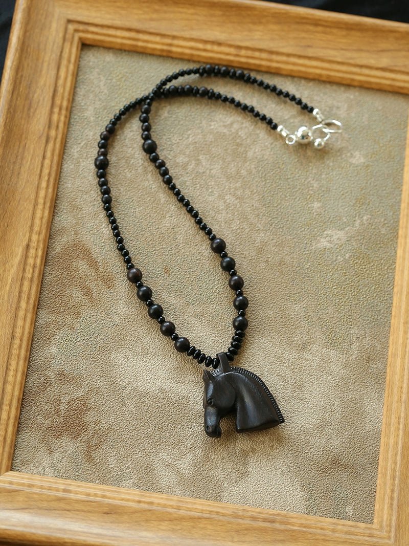 Black Ebony Horse Head Beaded Necklace - floysun